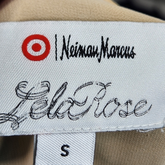 Neiman Marcus Lela Rose Tan wBlack Open Lace Front Silk Sleeveless Top Sz Small - Picture 7 of 10